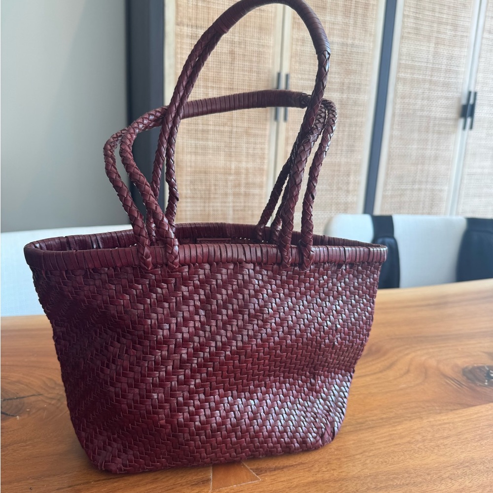 Mango Woven Tote Bag - Deep Burgundy